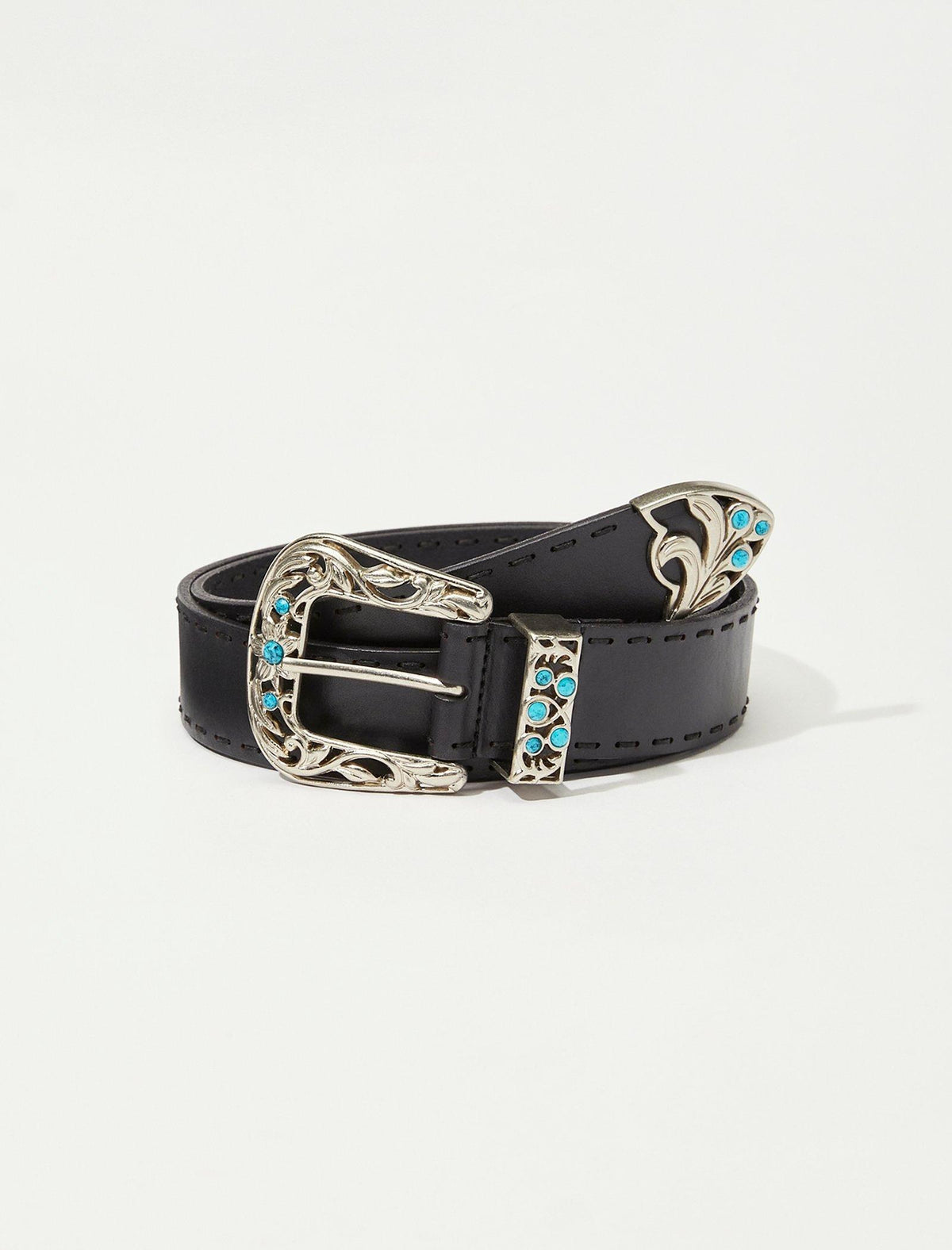 Lucky Brand Turquoise Western Buckle Stitch Belt - Women's Accessories Belts Black