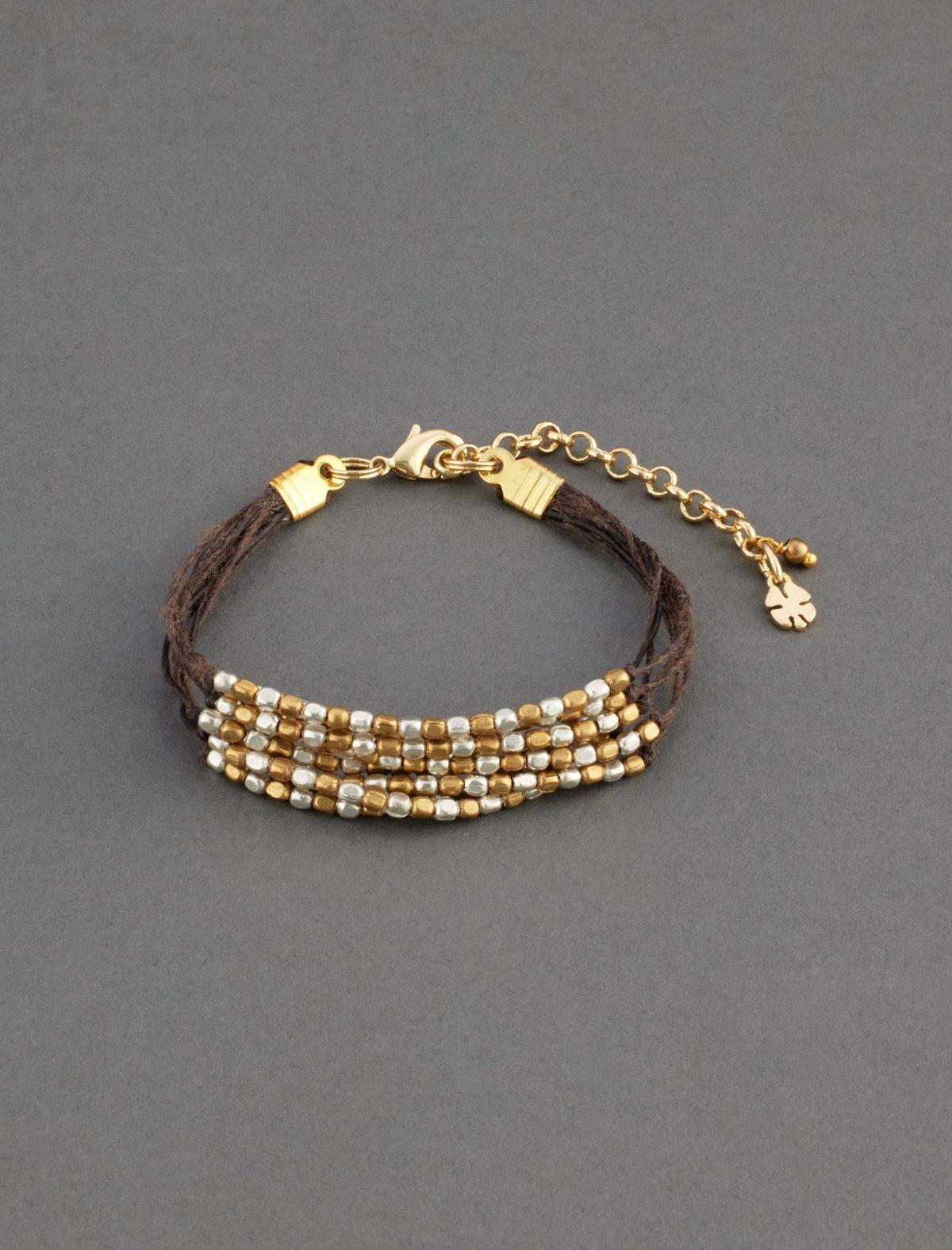 Lucky Brand Beaded Leather Layer Bracelet Two Tone