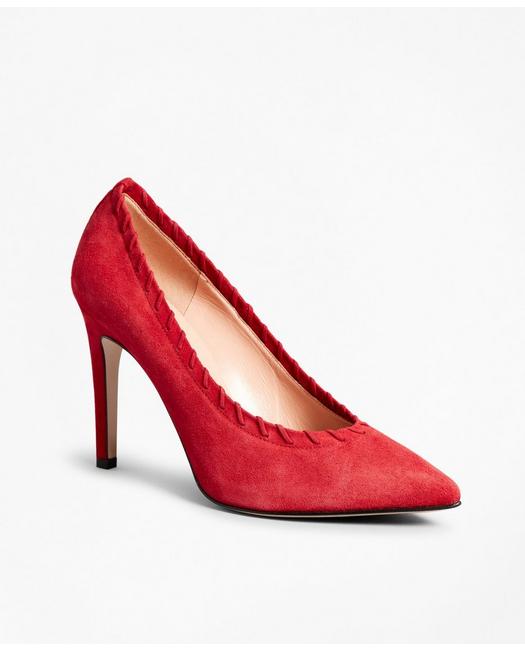 Brooks Brothers Women's Suede Whip-Stitch Point-Toe Pumps Shoes Red