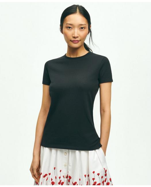 Brooks Brothers Women's Supima Cotton Stretch Pique T-Shirt Black