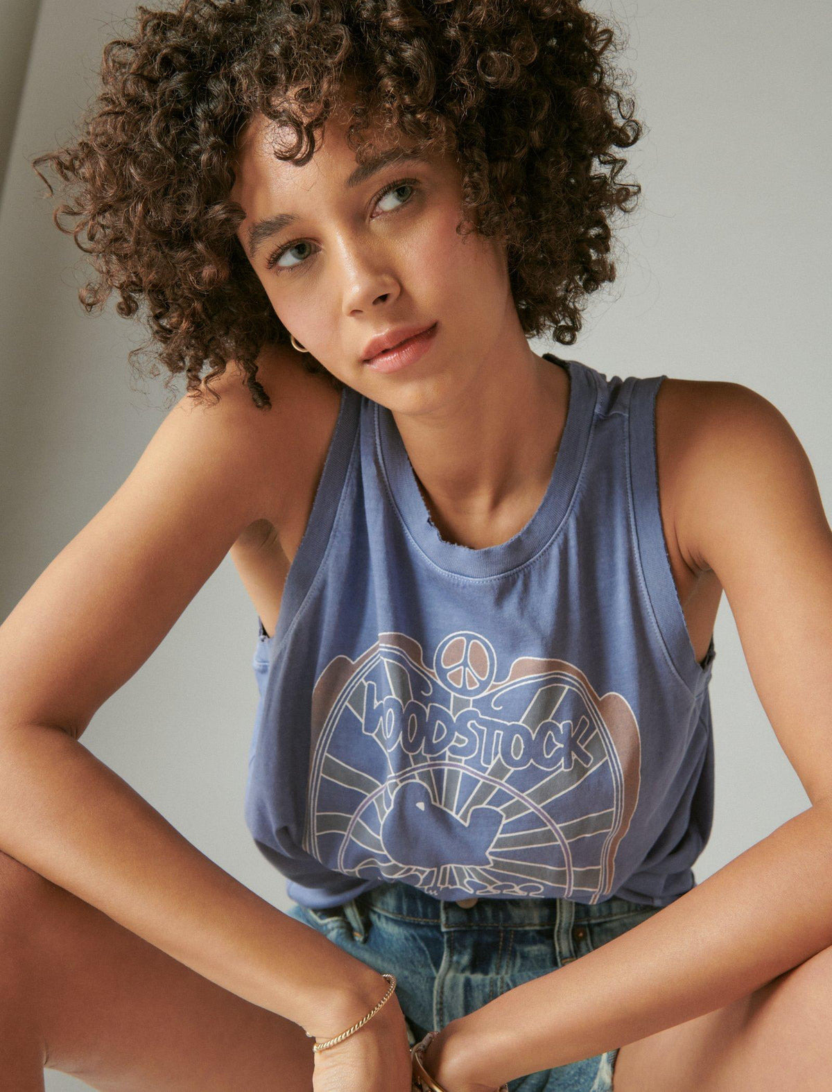Lucky Brand Woodstock Tank Muscle Tee Colony Blue