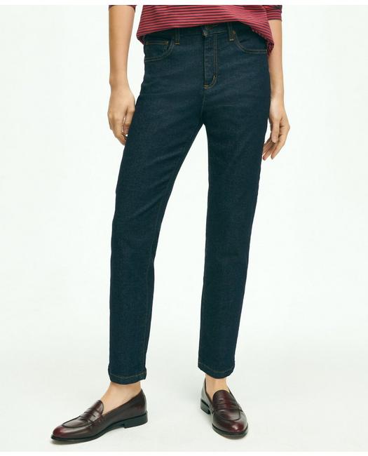 Brooks Brothers Women's Stretch Cotton Slim-Straight Cropped Denim Jeans Dark Denim