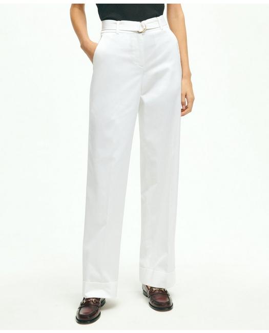 Brooks Brothers Women's Stretch Cotton Twill Belted Pants White