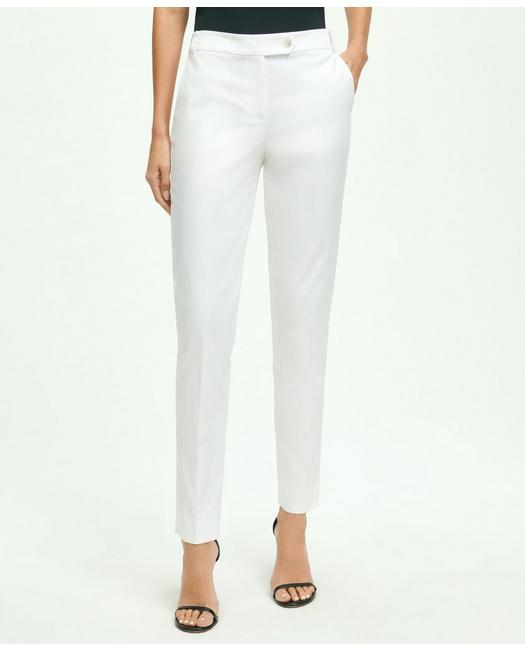 Brooks Brothers Women's Stretch Cotton Pinpoint Oxford Cropped Pants White
