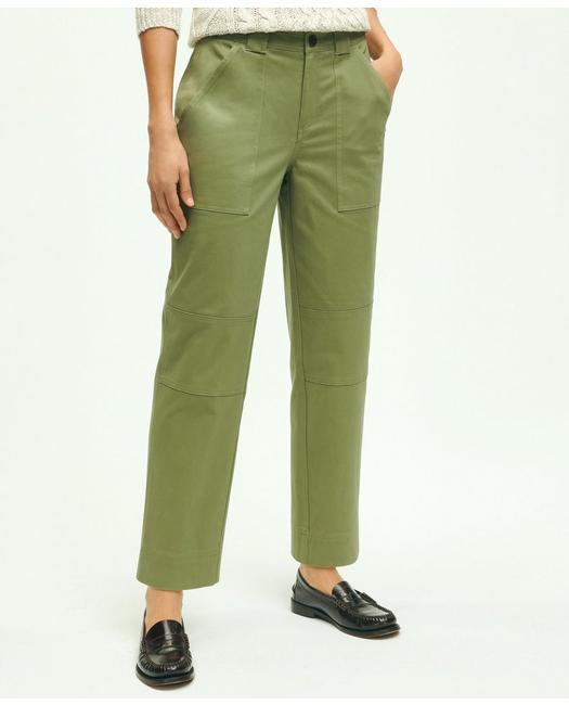 Brooks Brothers Women's Stretch Cotton Relaxed Utility Pants Olive Green