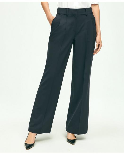 Brooks Brothers Women's The Essential Stretch Pleat-Front Wide Leg Trousers Navy