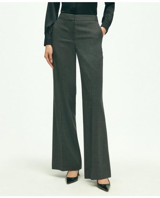 Brooks Brothers Women's Stretch Wool Pinstripe Wide Leg Trouser Grey