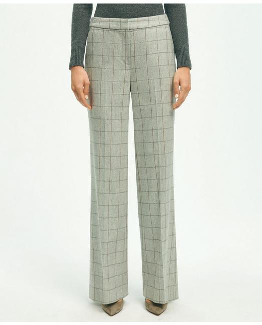 Brooks Brothers Women's Merino Wool Cashmere Blend Flannel Windowpane Trousers Grey