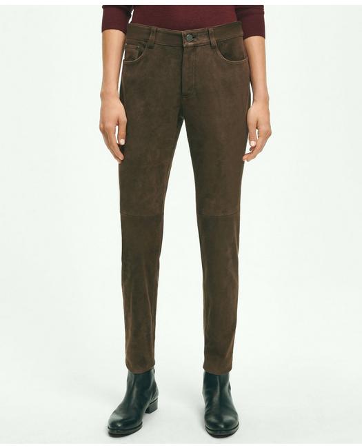 Brooks Brothers Women's Suede 5-Pocket Pants Dark Brown
