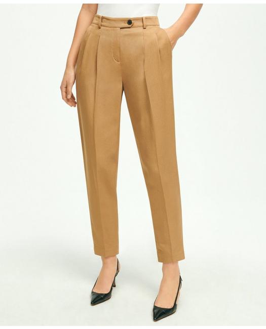 Brooks Brothers Women's Slim Pleat-Front Cropped Pants Tan