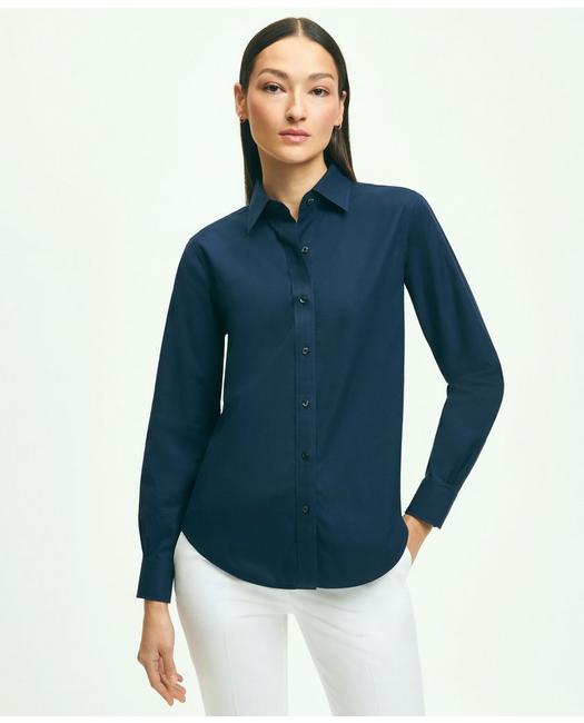 Brooks Brothers Women's Classic-Fit Non-Iron Stretch Supima Cotton Dress Shirt Navy