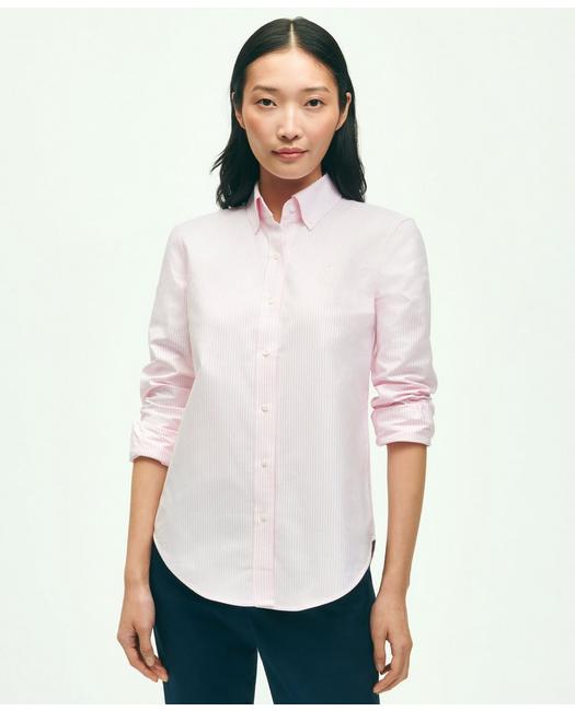 Brooks Brothers Women's Classic-Fit Cotton Oxford Stripe Shirt Pink