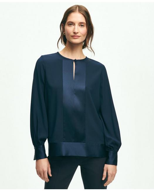 Brooks Brothers Women's Stretch Silk Blouse Navy