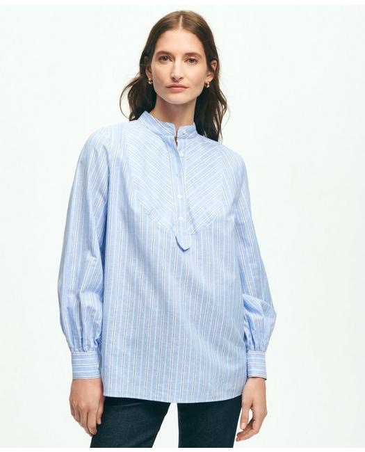 Brooks Brothers Women's Linen Striped Popover Tunic Blue