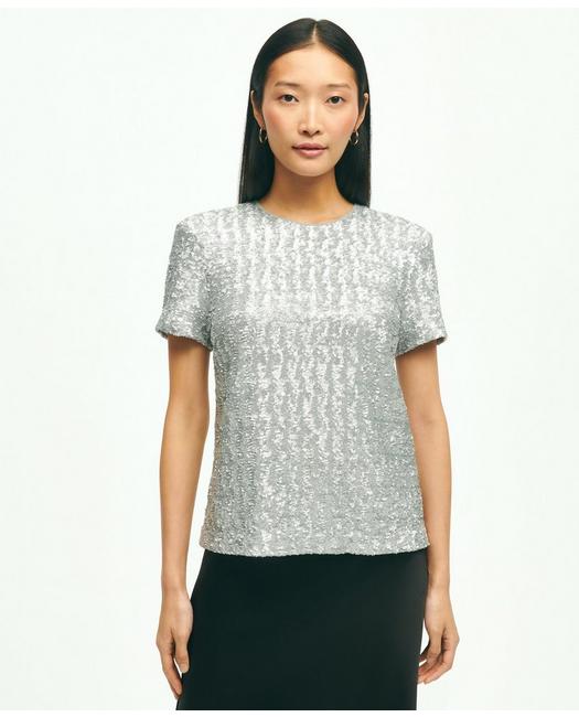 Brooks Brothers Women's Knit Sequin Top Silver