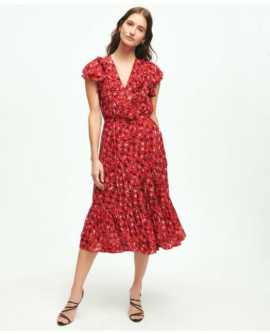 Brooks Brothers Women's Chiffon Poppy Print Dress Red
