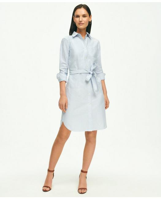 Brooks Brothers Women's Classic Fit Cotton Oxford Stripe Shirt Dress Blue