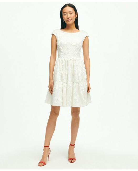 Brooks Brothers Women's Cotton A-Line Floral Applique Embroidered Dress White