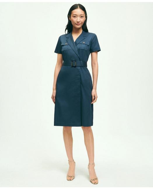 Brooks Brothers Women's Cotton Belted Safari Shirt Dress Navy