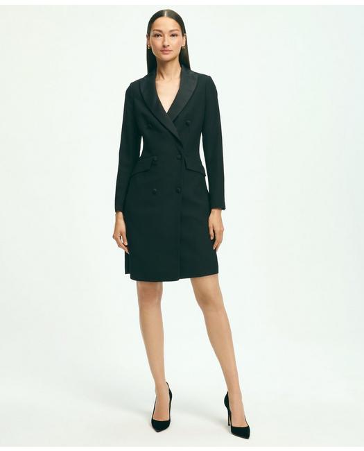 Brooks Brothers Women's Crepe Double-Breasted Tuxedo Dress Black