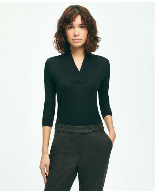 Brooks Brothers Women's Silk-Cashmere Shawl-Collar Sweater Black