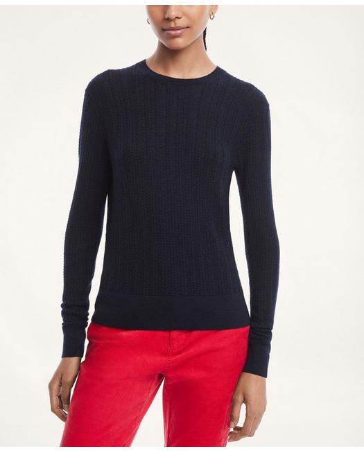 Brooks Brothers Women's Merino Wool Cable Stitch Sweater Navy