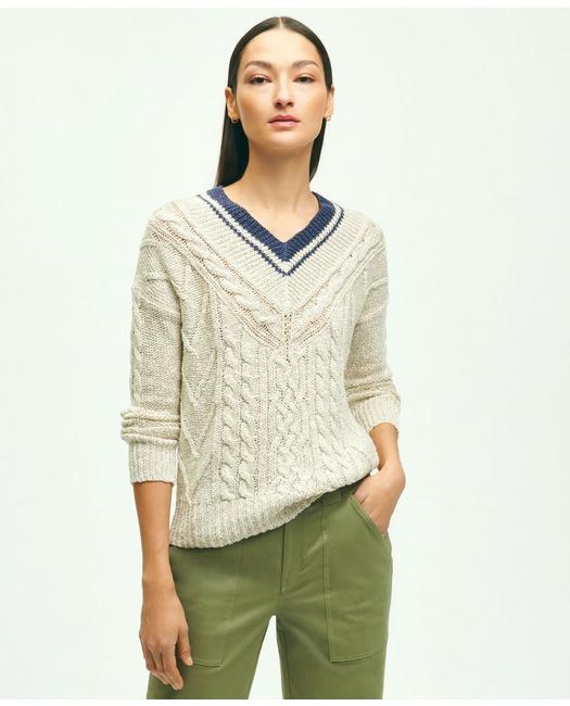 Brooks Brothers Women's Cotton-Linen Blend Tennis Sweater Oatmeal