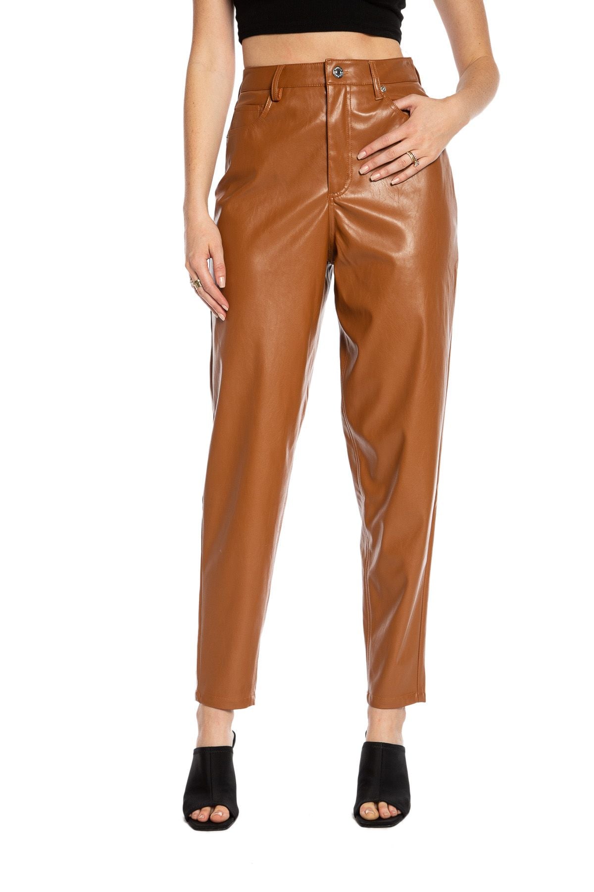 Juicy Couture Faux Leather Rodeo Barrel Leg Pants Camel