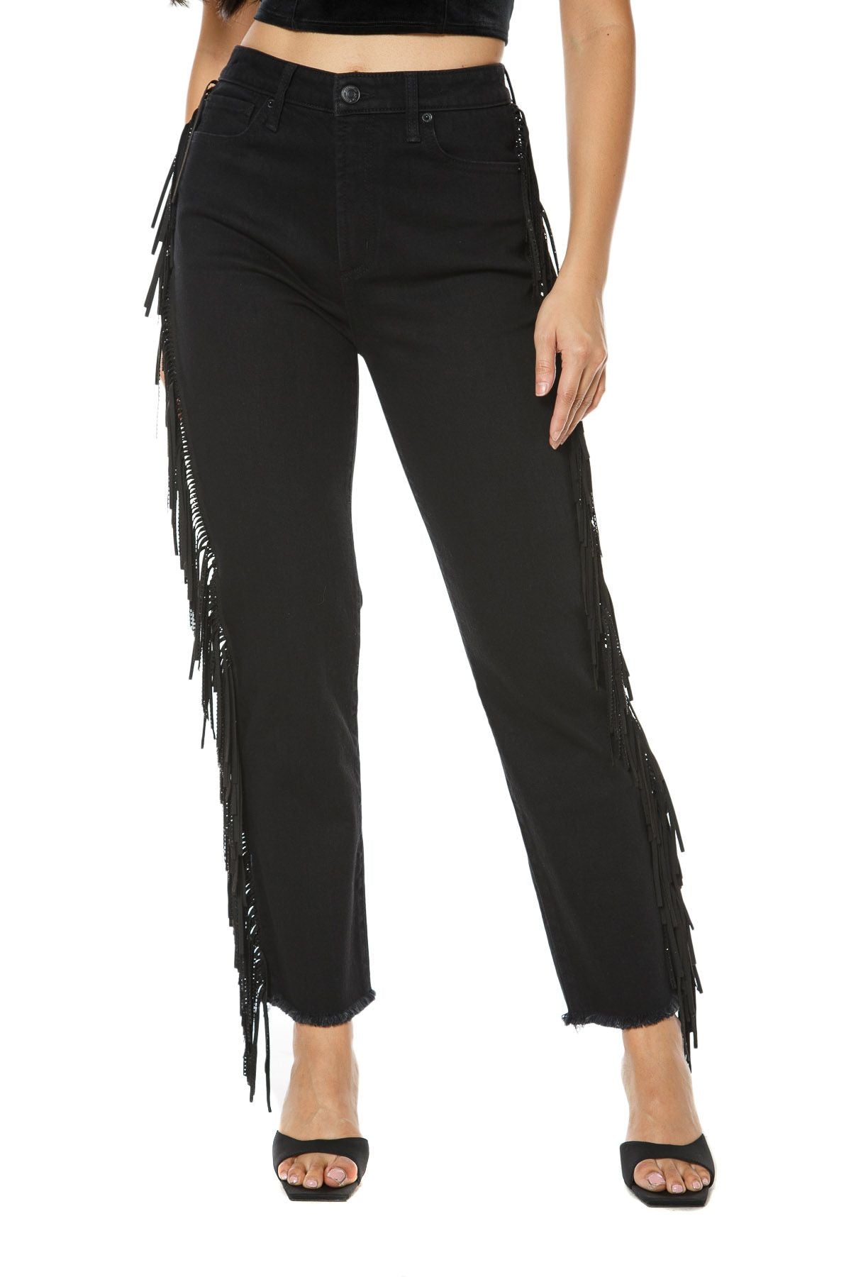 Juicy Couture Venice Straight Leg Jeans with Fringe Black Wash