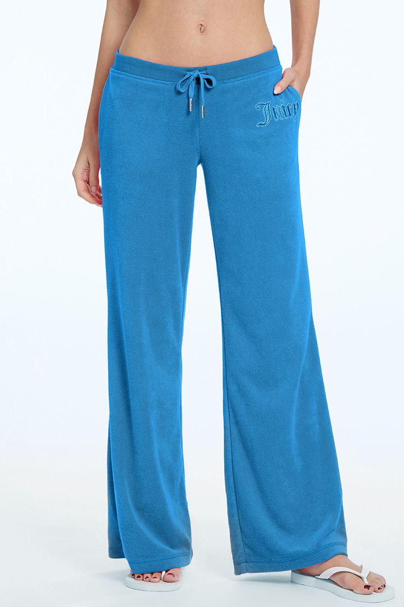 Juicy Couture Tonal Towel Terry Track Pants Island Blue