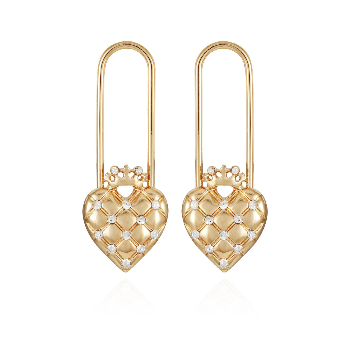 Diamond Heart Lock Drop Earrings