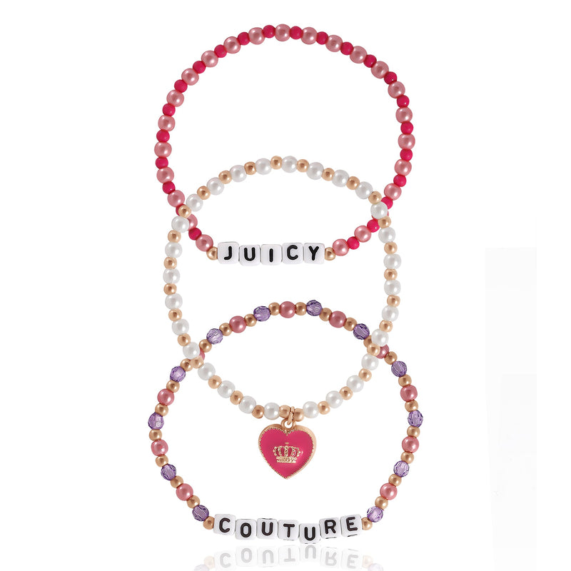 Kids Choose Juicy Heart Charm 3 Piece Beaded Bracelet Set