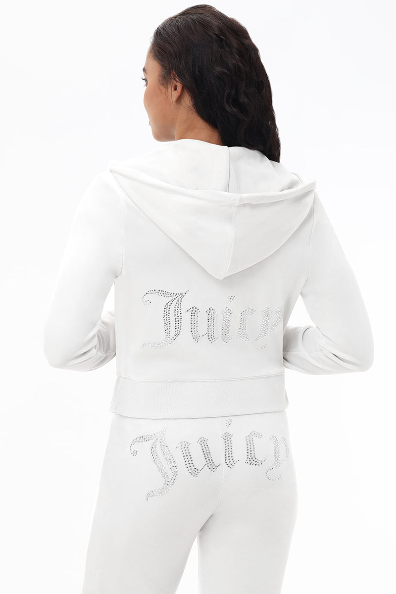 Custom Initial OG Big Bling Velour Hoodie - Juicy Couture