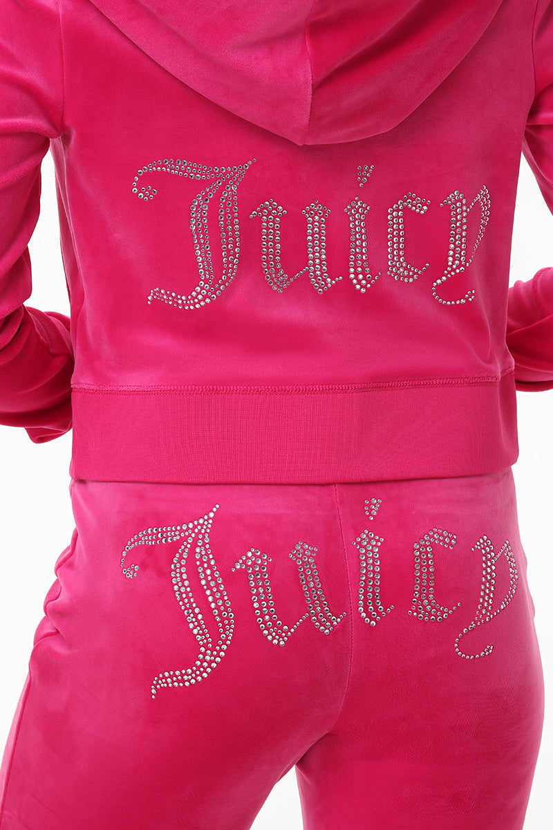 Custom Initial OG Big Bling Velour Hoodie - Juicy Couture