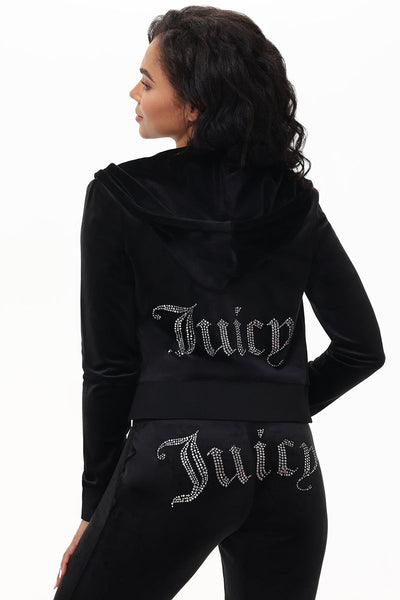 Custom Initial OG Big Bling Velour Hoodie - Juicy Couture