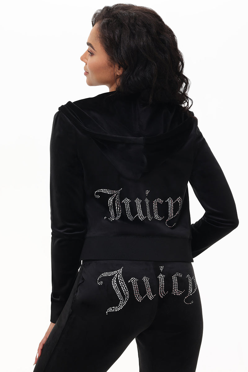 Custom Initial OG Big Bling Velour Hoodie - Juicy Couture