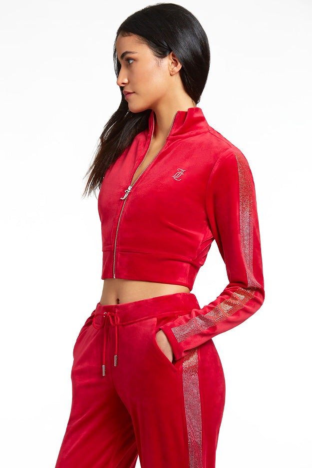 Monogram Velour Cropped Track Jacket with Ombre Sleeve Bling