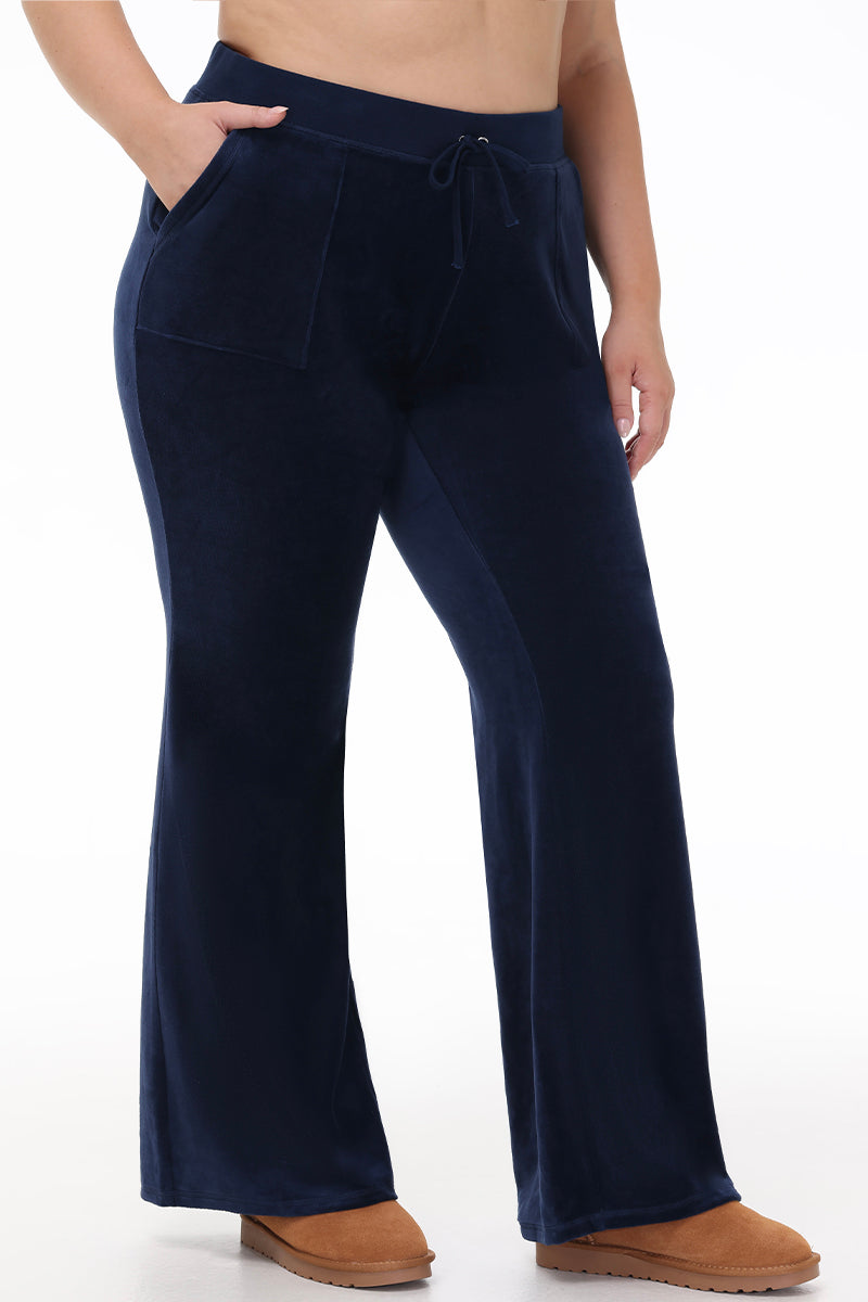 Plus-Size Hollywood Scottie Snap Pocket Cotton Velour Track Pants