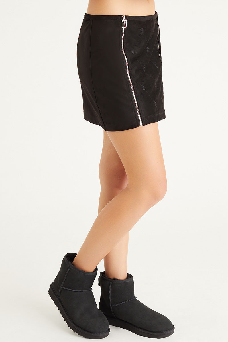 Faux Suede Double Zip Skirt