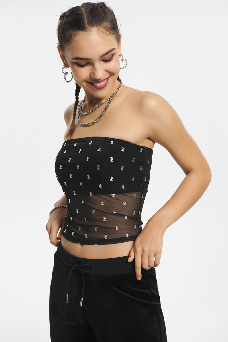 Metallic Monogram Mesh Tube Top