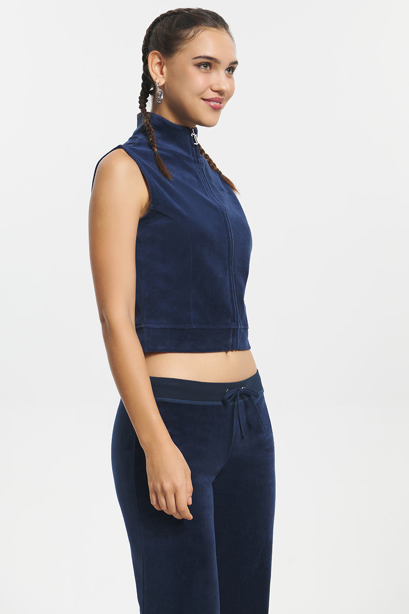 Mockneck Cotton Velour Zip-Up Vest