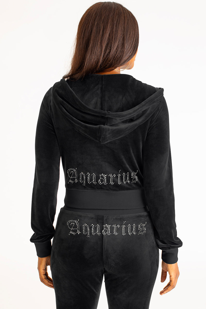 Aquarius Customizable Big Bling Velour Hoodie - Juicy Couture