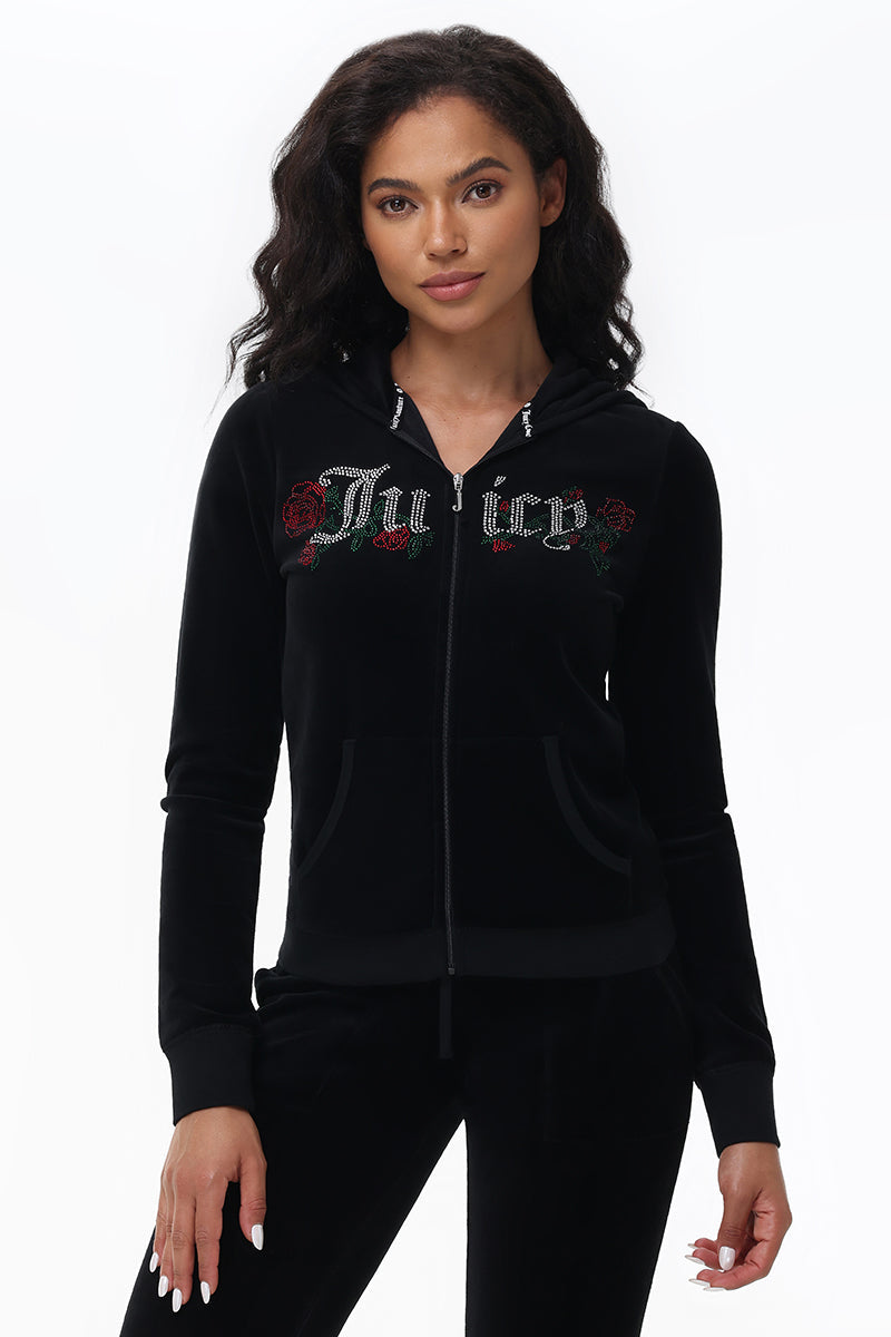 Juicy Roses Bling Cotton Velour Hoodie - Juicy Couture