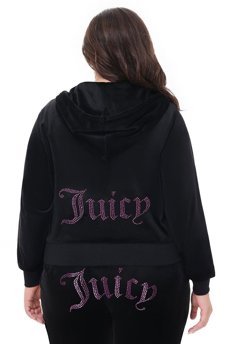 Plus-Size Technicolor Customizable Big Bling Velour Hoodie - Juicy Couture