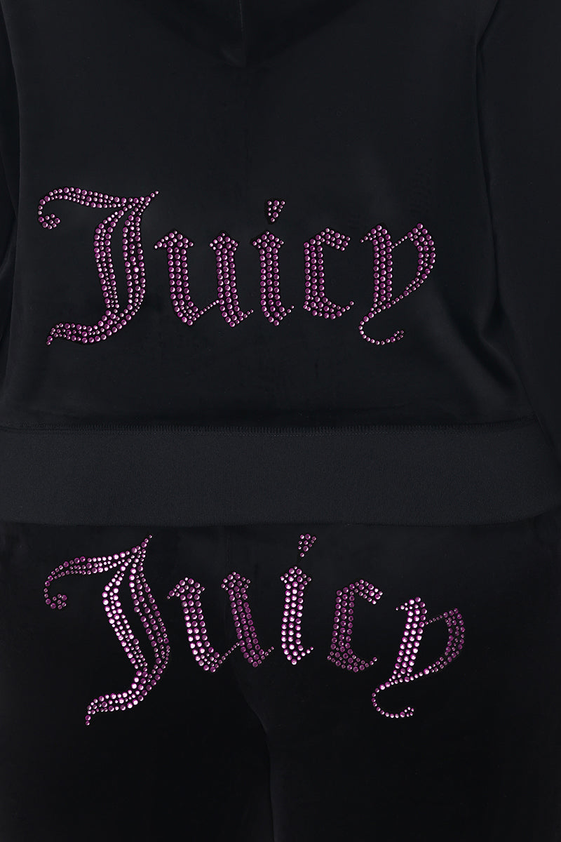 Plus-Size Technicolor Customizable Big Bling Velour Hoodie - Juicy Couture
