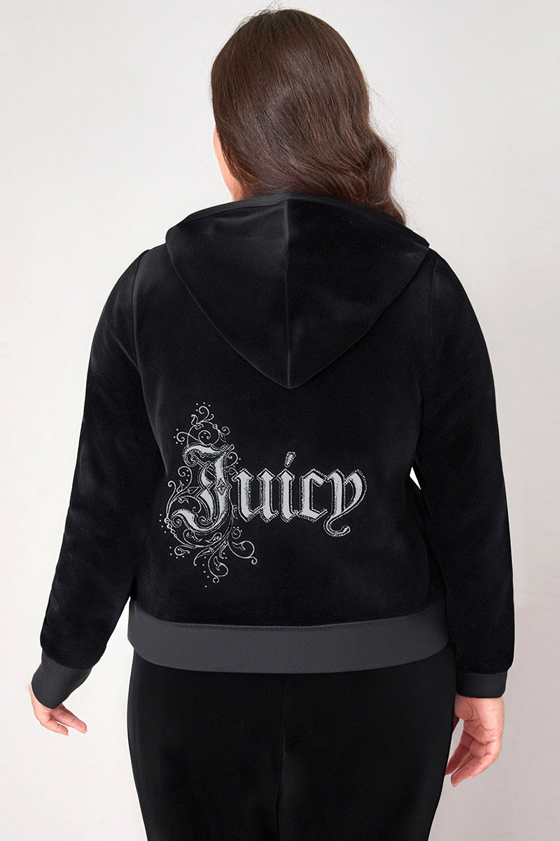 Plus-Size Monogram Heritage Cotton Velour Hoodie - Juicy Couture
