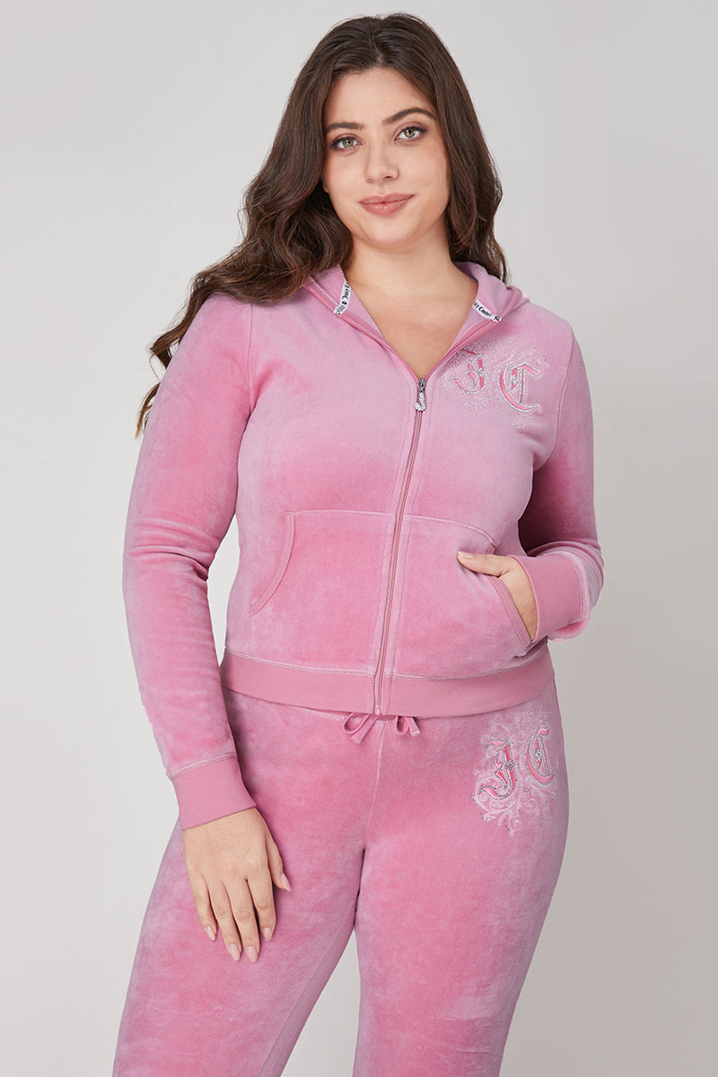 Plus-Size Monogram Heritage Cotton Velour Hoodie - Juicy Couture