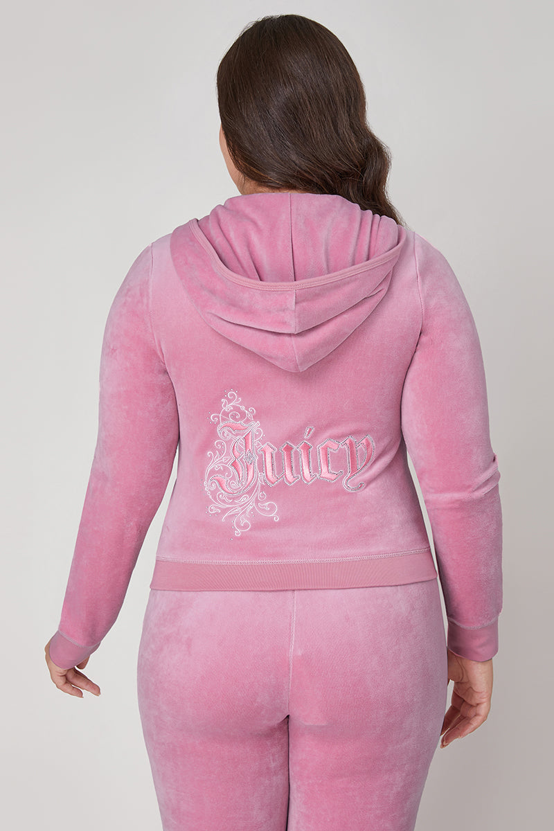 Plus-Size Monogram Heritage Cotton Velour Hoodie - Juicy Couture