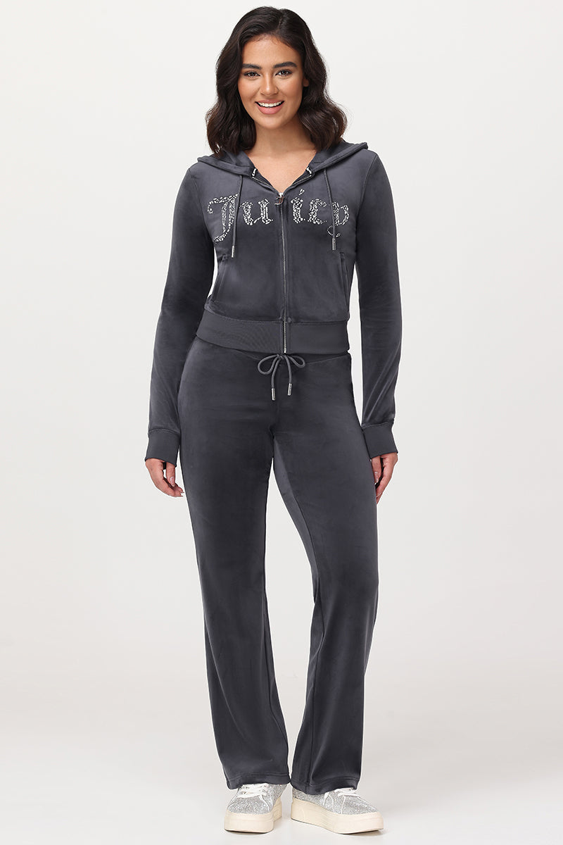 Front Mixed Crystals Velour Hoodie