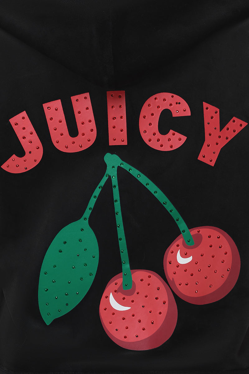 Cherry Bling Velour Hoodie
